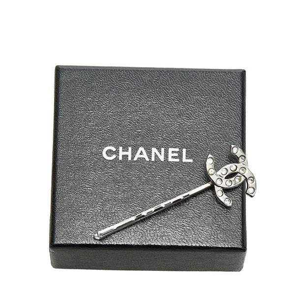 シャネル ココマーク ラインストーン ヘアピン シルバー メタル レディース CHANEL 【中古】