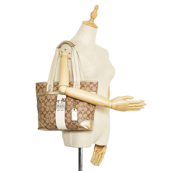 コーチ シグネチャー トートバッグ ショルダーバッグ 11350 ベージュ ホワイト PVC レザー レディース COACH 【中古】