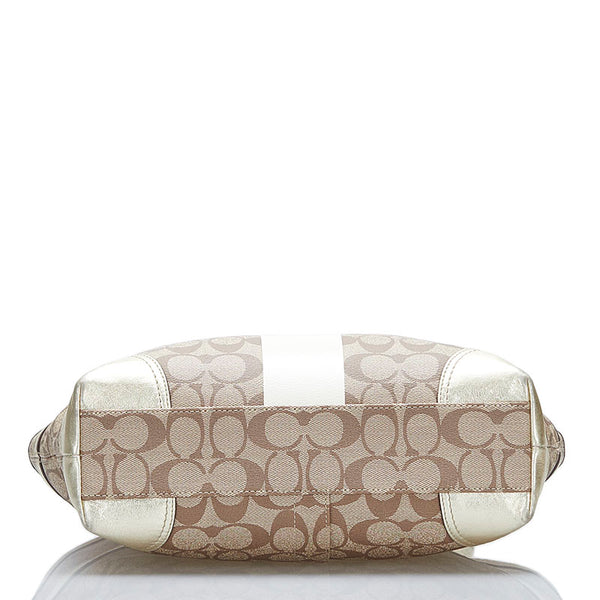 コーチ シグネチャー トートバッグ ショルダーバッグ 11350 ベージュ ホワイト PVC レザー レディース COACH 【中古】