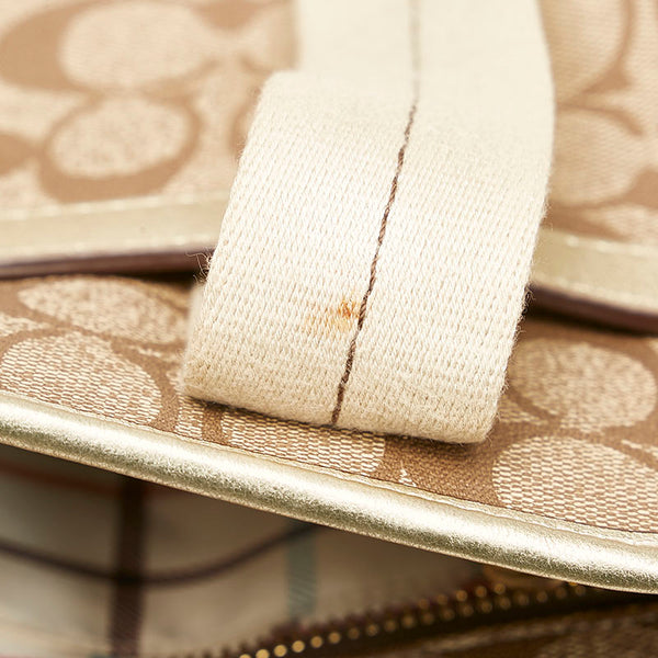 コーチ シグネチャー トートバッグ ショルダーバッグ 11350 ベージュ ホワイト PVC レザー レディース COACH 【中古】