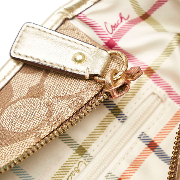 コーチ シグネチャー トートバッグ ショルダーバッグ 11350 ベージュ ホワイト PVC レザー レディース COACH 【中古】