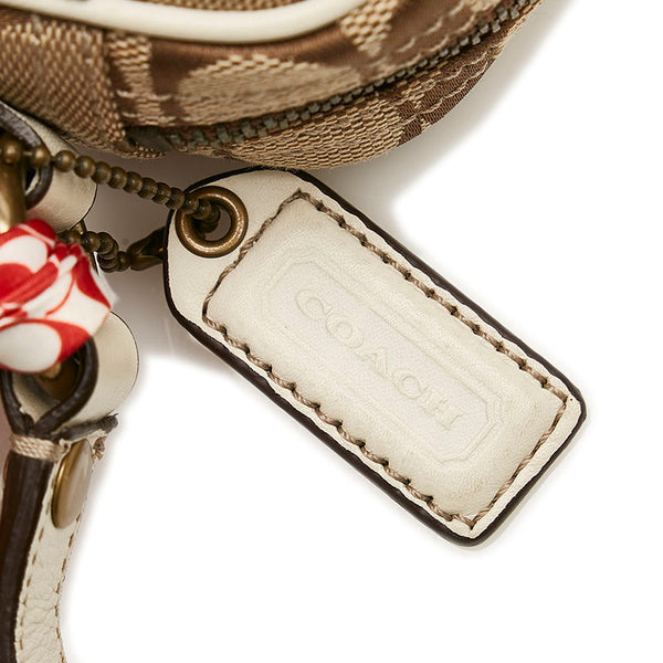 コーチ シグネチャー 斜め掛け ミニ ショルダーバッグ 10568 ベージュ ホワイト キャンバス レザー レディース COACH 【中古】