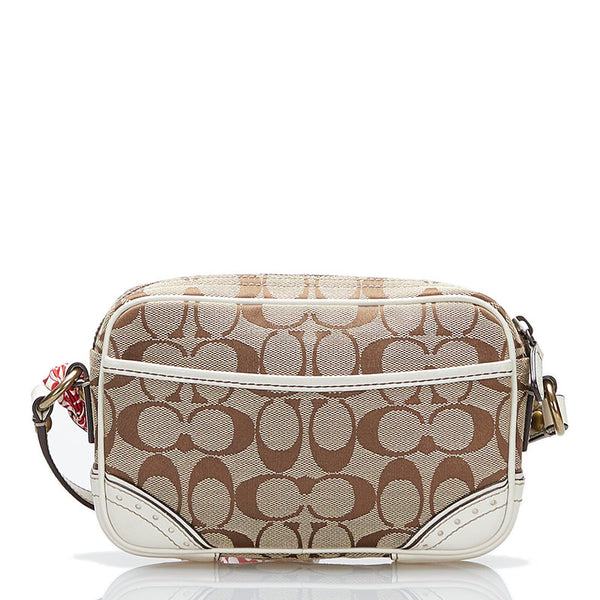 コーチ シグネチャー 斜め掛け ミニ ショルダーバッグ 10568 ベージュ ホワイト キャンバス レザー レディース COACH 【中古】