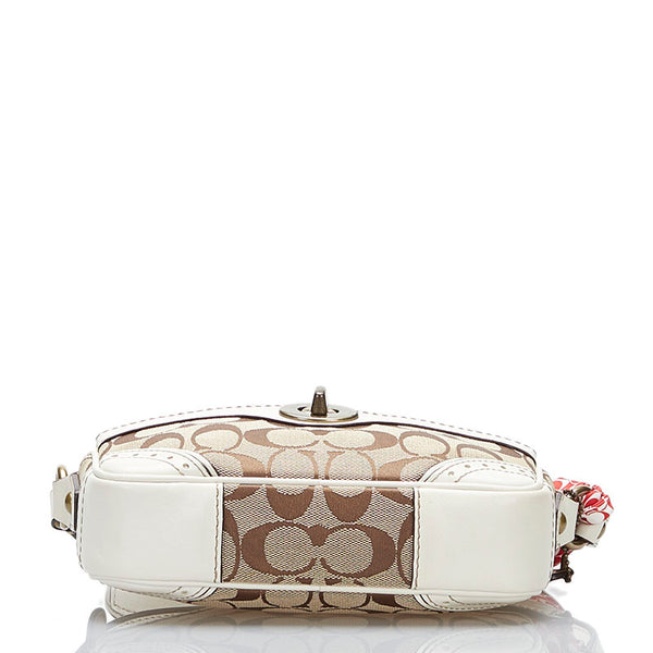 コーチ シグネチャー 斜め掛け ミニ ショルダーバッグ 10568 ベージュ ホワイト キャンバス レザー レディース COACH 【中古】