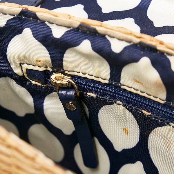 ケイトスペード リボン 斜め掛け ショルダーバッグ かごバッグ ベージュ ネイビー ストロー レザー レディース Kate Spade 【中古】