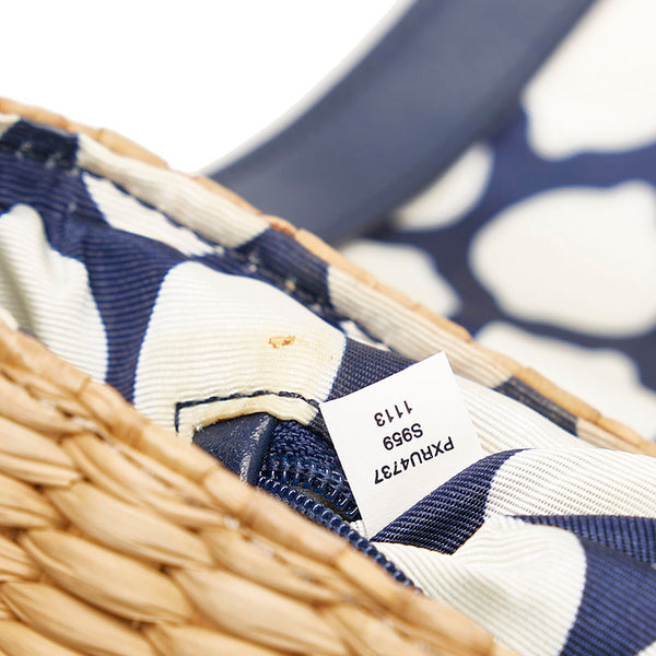 ケイトスペード リボン 斜め掛け ショルダーバッグ かごバッグ ベージュ ネイビー ストロー レザー レディース Kate Spade 【中古】