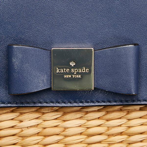 ケイトスペード リボン 斜め掛け ショルダーバッグ かごバッグ ベージュ ネイビー ストロー レザー レディース Kate Spade 【中古】