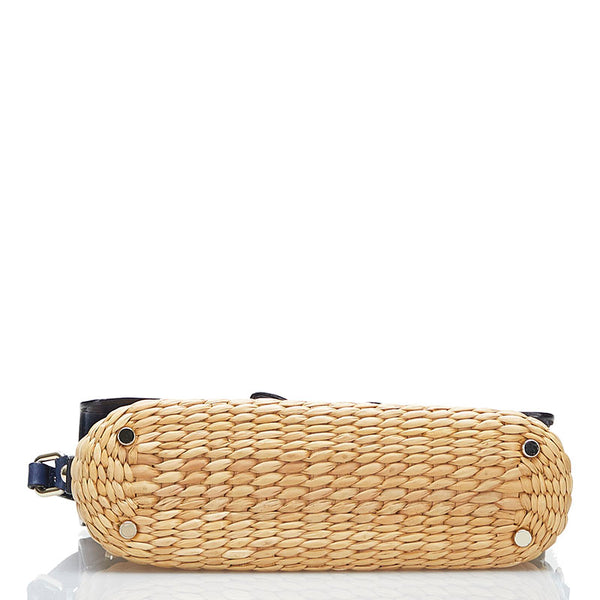 ケイトスペード リボン 斜め掛け ショルダーバッグ かごバッグ ベージュ ネイビー ストロー レザー レディース Kate Spade 【中古】