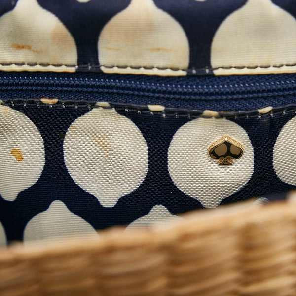 ケイトスペード リボン 斜め掛け ショルダーバッグ かごバッグ ベージュ ネイビー ストロー レザー レディース Kate Spade 【中古】