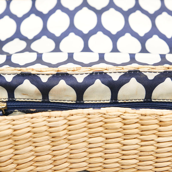 ケイトスペード リボン 斜め掛け ショルダーバッグ かごバッグ ベージュ ネイビー ストロー レザー レディース Kate Spade 【中古】