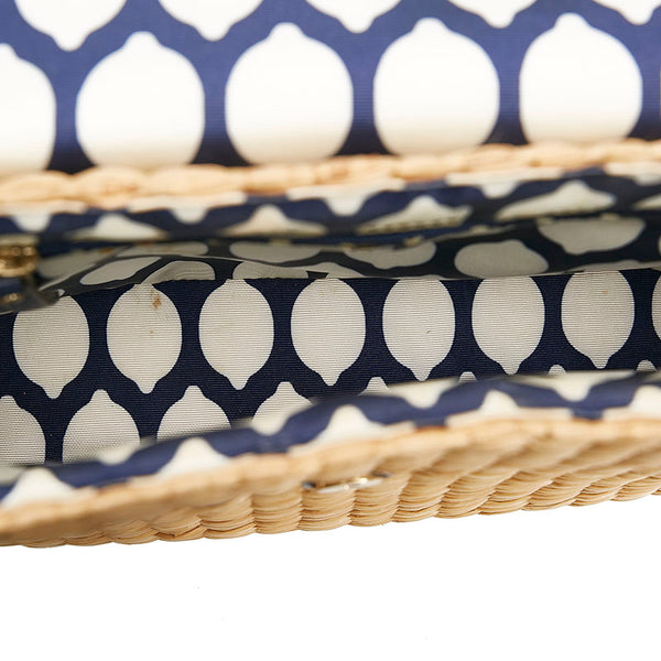 ケイトスペード リボン 斜め掛け ショルダーバッグ かごバッグ ベージュ ネイビー ストロー レザー レディース Kate Spade 【中古】