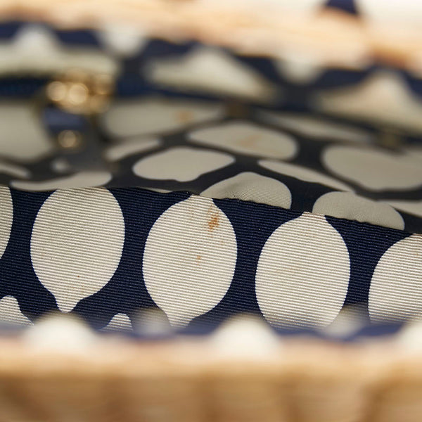 ケイトスペード リボン 斜め掛け ショルダーバッグ かごバッグ ベージュ ネイビー ストロー レザー レディース Kate Spade 【中古】