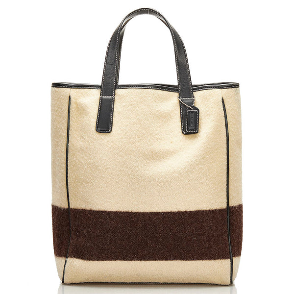 コーチ トートバッグ ショルダーバッグ ベージュ ブラウン ブラック  ウール レザー レディース COACH 【中古】
