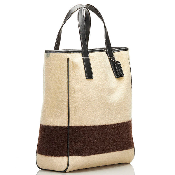 コーチ トートバッグ ショルダーバッグ ベージュ ブラウン ブラック  ウール レザー レディース COACH 【中古】