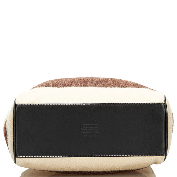 コーチ トートバッグ ショルダーバッグ ベージュ ブラウン ブラック  ウール レザー レディース COACH 【中古】