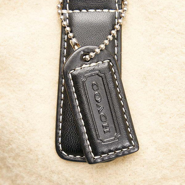 コーチ トートバッグ ショルダーバッグ ベージュ ブラウン ブラック  ウール レザー レディース COACH 【中古】