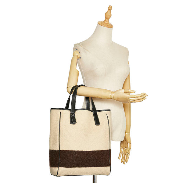 コーチ トートバッグ ショルダーバッグ ベージュ ブラウン ブラック  ウール レザー レディース COACH 【中古】