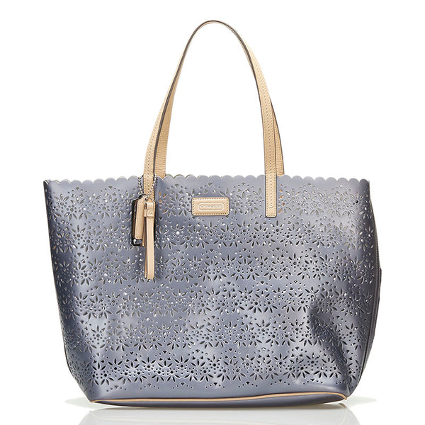 コーチ パンチング トートバッグ ショルダーバッグ グレー シルバー レザー PVC レディース COACH 【中古】