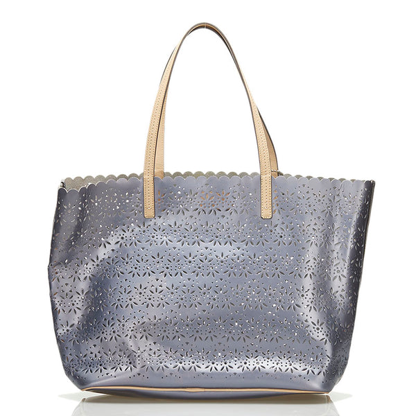 コーチ パンチング トートバッグ ショルダーバッグ グレー シルバー レザー PVC レディース COACH 【中古】