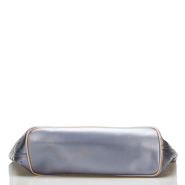 コーチ パンチング トートバッグ ショルダーバッグ グレー シルバー レザー PVC レディース COACH 【中古】