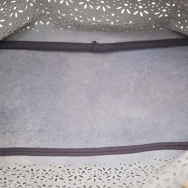 コーチ パンチング トートバッグ ショルダーバッグ グレー シルバー レザー PVC レディース COACH 【中古】