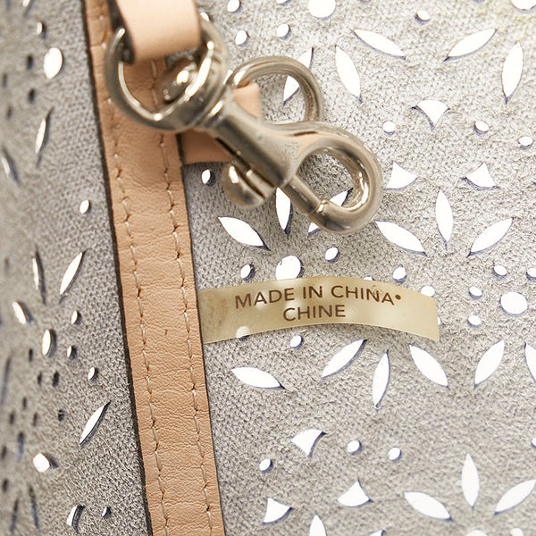 コーチ パンチング トートバッグ ショルダーバッグ グレー シルバー レザー PVC レディース COACH 【中古】