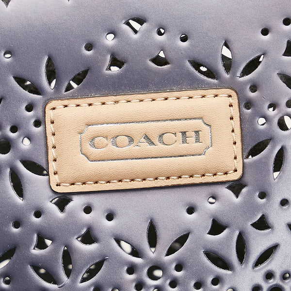コーチ パンチング トートバッグ ショルダーバッグ グレー シルバー レザー PVC レディース COACH 【中古】