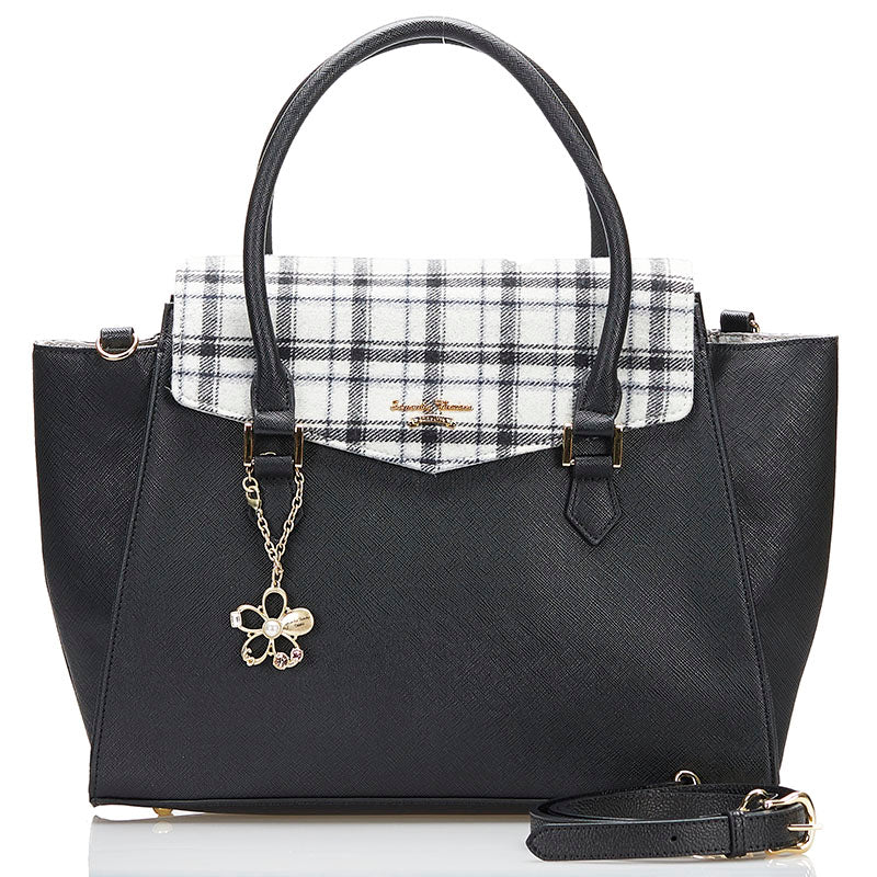 サマンサタバサ チェック ハンドバッグ ショルダーバッグ 2WAY ブラック レザー レディース Samantha Thavasa 【中古】