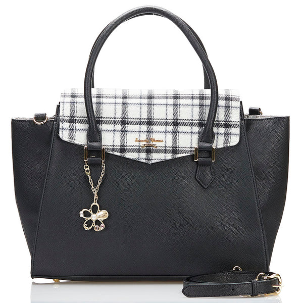 サマンサタバサ チェック ハンドバッグ ショルダーバッグ 2WAY ブラック レザー レディース Samantha Thavasa 【中古】