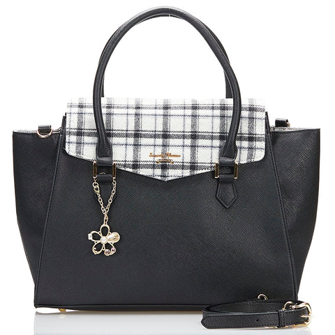 サマンサタバサ チェック ハンドバッグ ショルダーバッグ 2WAY ブラック レザー レディース Samantha Thavasa 【中古】