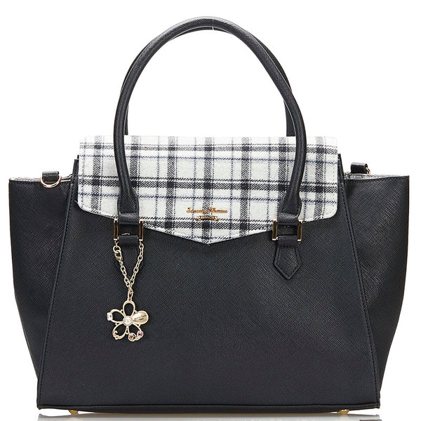 サマンサタバサ チェック ハンドバッグ ショルダーバッグ 2WAY ブラック レザー レディース Samantha Thavasa 【中古】