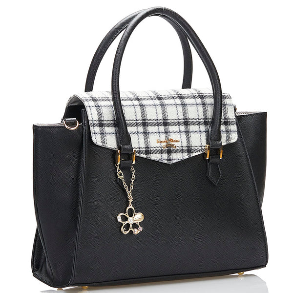 サマンサタバサ チェック ハンドバッグ ショルダーバッグ 2WAY ブラック レザー レディース Samantha Thavasa 【中古】