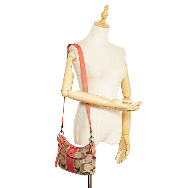 コーチ シグネチャー ハンドバッグ ショルダーバッグ 2WAY F23544 ベージュ オレンジ キャンバス レザー レディース COACH 【中古】