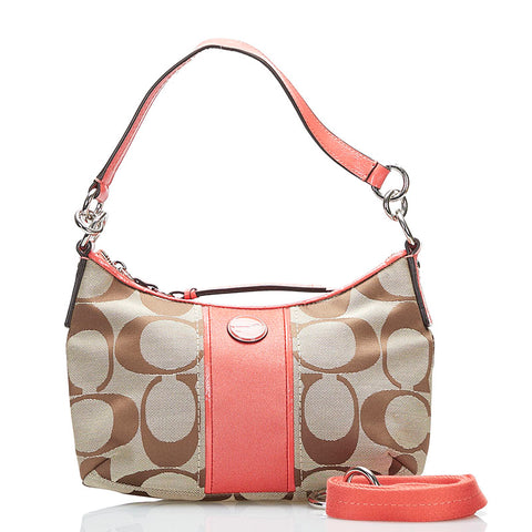 コーチ シグネチャー ハンドバッグ ショルダーバッグ 2WAY F23544 ベージュ オレンジ キャンバス レザー レディース COACH 【中古】