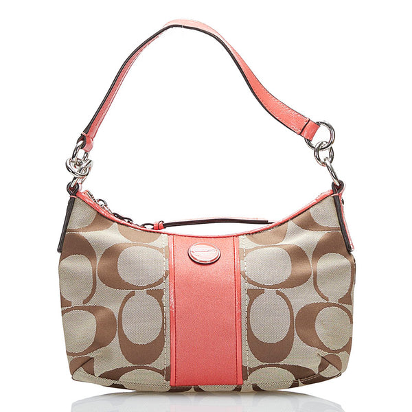 コーチ シグネチャー ハンドバッグ ショルダーバッグ 2WAY F23544 ベージュ オレンジ キャンバス レザー レディース COACH 【中古】