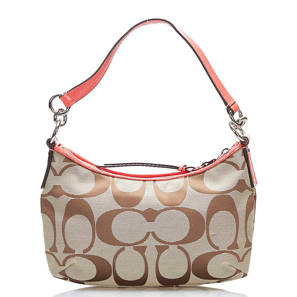 コーチ シグネチャー ハンドバッグ ショルダーバッグ 2WAY F23544 ベージュ オレンジ キャンバス レザー レディース COACH 【中古】