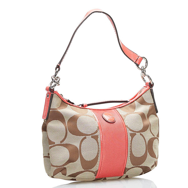 コーチ シグネチャー ハンドバッグ ショルダーバッグ 2WAY F23544 ベージュ オレンジ キャンバス レザー レディース COACH 【中古】