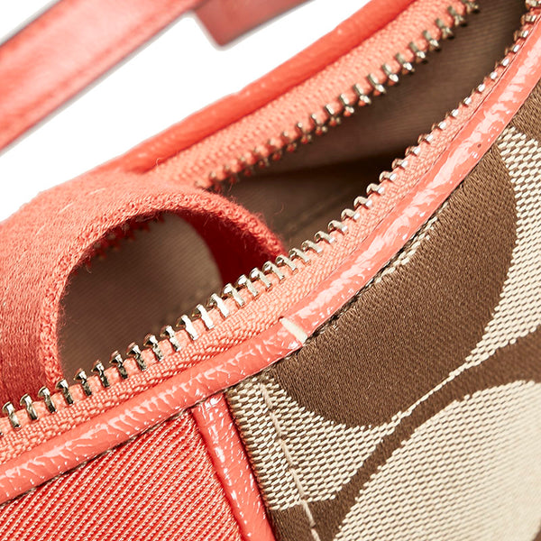 コーチ シグネチャー ハンドバッグ ショルダーバッグ 2WAY F23544 ベージュ オレンジ キャンバス レザー レディース COACH 【中古】