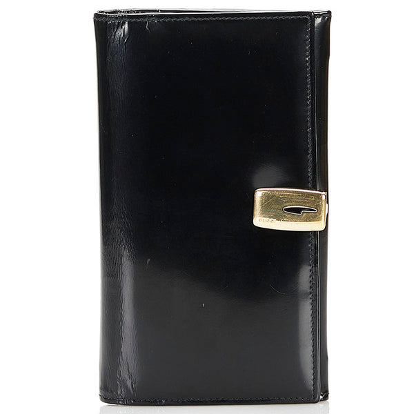 グッチ がま口 長財布 ロングウォレット ブラック パテントレザー レディース GUCCI 【中古】