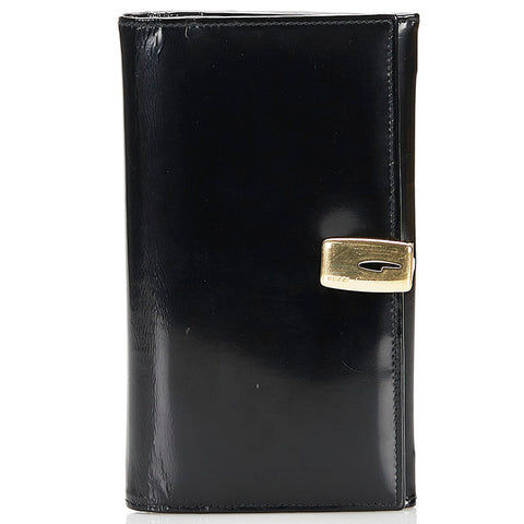 グッチ がま口 長財布 ロングウォレット ブラック パテントレザー レディース GUCCI 【中古】