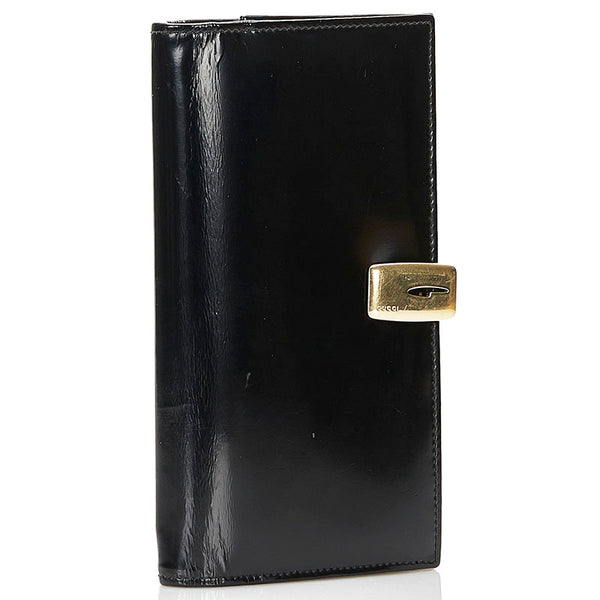 グッチ がま口 長財布 ロングウォレット ブラック パテントレザー レディース GUCCI 【中古】