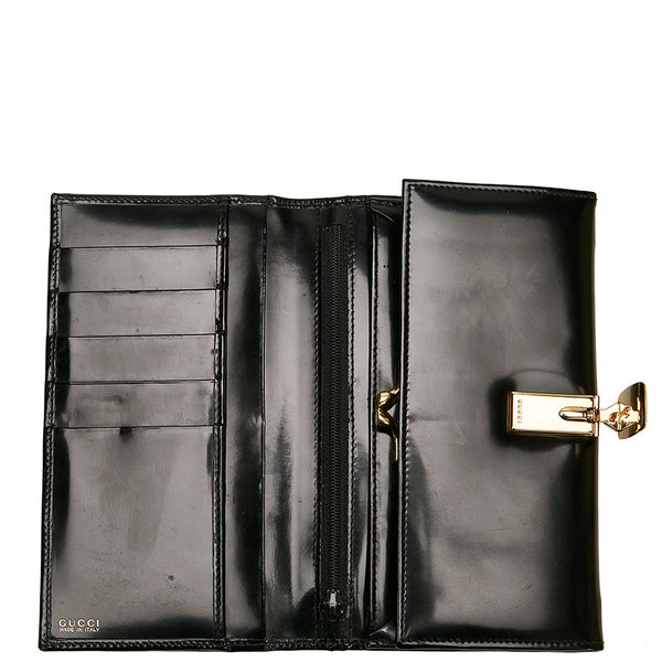 グッチ がま口 長財布 ロングウォレット ブラック パテントレザー レディース GUCCI 【中古】