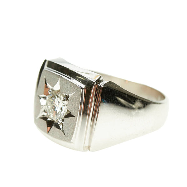 Pt900 プラチナ ダイヤ0.559ct 印台リング リング 指輪 メンズ 19号 【中古】