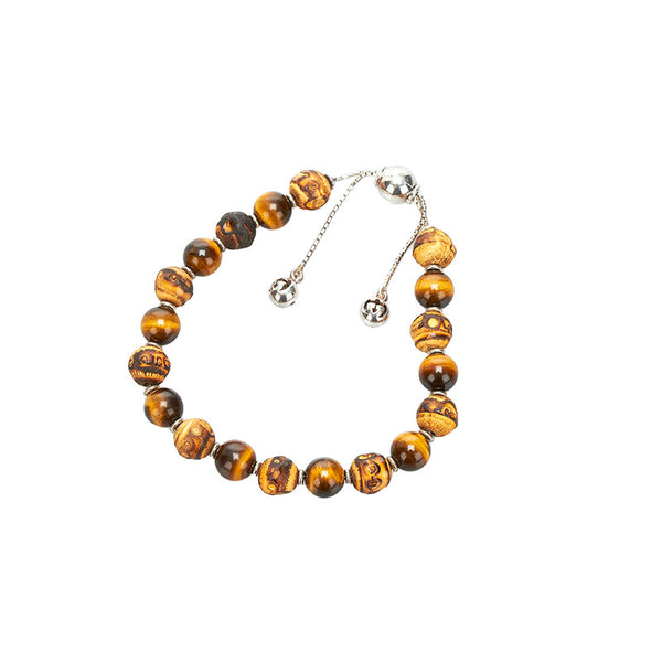 グッチ タイガーアイ バンブー ウッド ブレスレット ブラウン  ビーズ SV925 シルバー メンズ GUCCI 【中古】