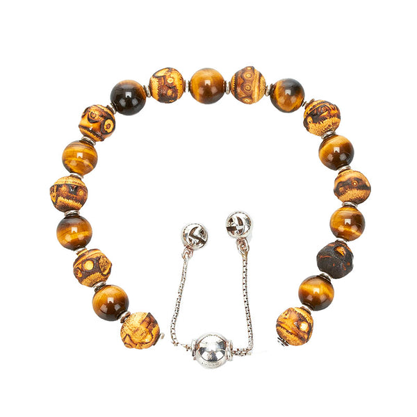 グッチ タイガーアイ バンブー ウッド ブレスレット ブラウン  ビーズ SV925 シルバー メンズ GUCCI 【中古】