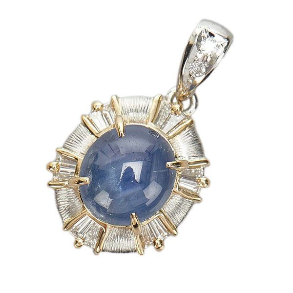 Pt900 プラチナ K18YG イエローゴールド コンビ スターサファイア3.85ct ダイヤ0.28ct ペンダントトップ レディース 【中古】
