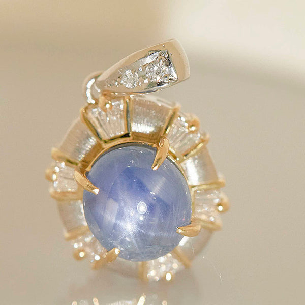 Pt900 プラチナ K18YG イエローゴールド コンビ スターサファイア3.85ct ダイヤ0.28ct ペンダントトップ レディース 【中古】