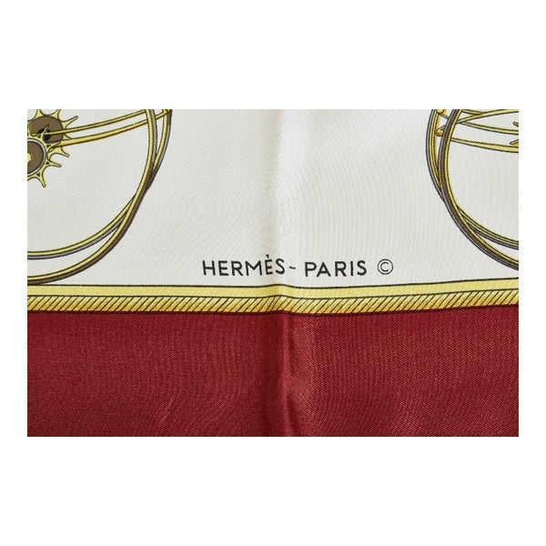 エルメス カレ90 LES VOITURES A TRANSFORMATION 折りたたみ式幌の馬車 スカーフ ワインレッド マルチカラー シルク レディース HERMES 【中古】
