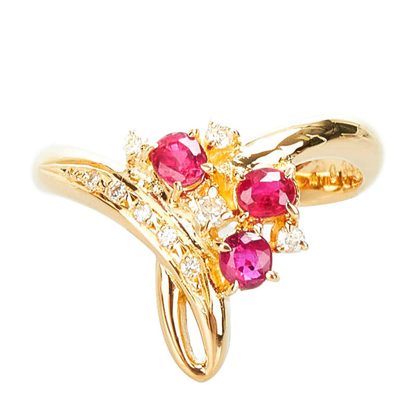 K18YG イエローゴールド ルビー0.35ct ダイヤ0.08ct リング 指輪 レディース 10.5号 【中古】