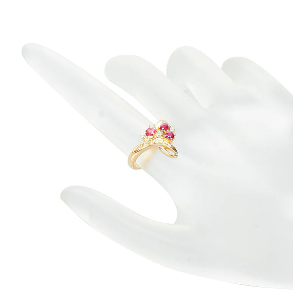 K18YG イエローゴールド ルビー0.35ct ダイヤ0.08ct リング 指輪 レディース 10.5号 【中古】